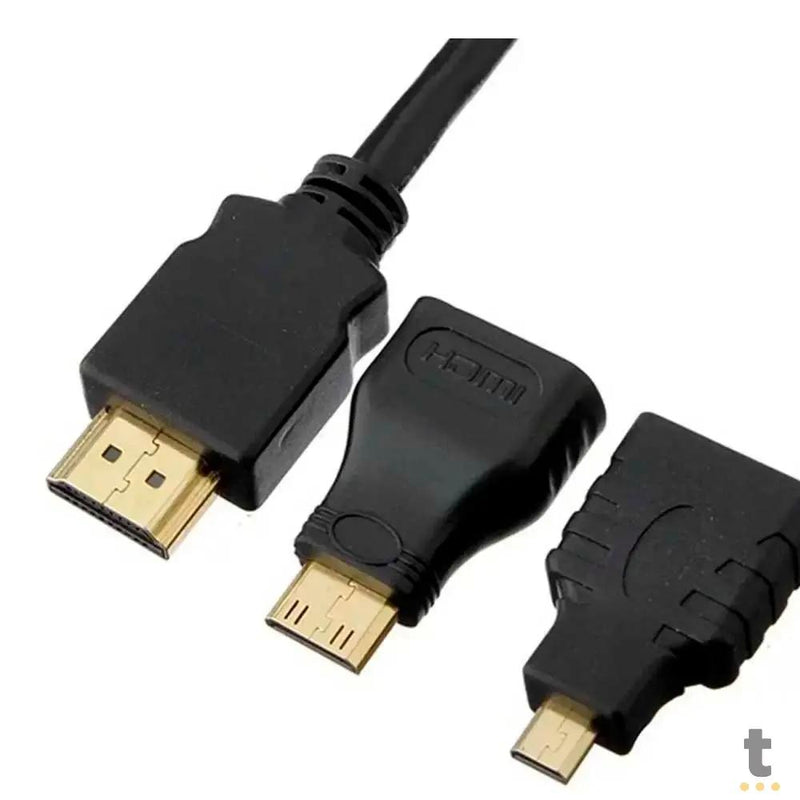 Adaptador Cabo Hdmi Para Mini Hdmi Micro Hdmi 1.5mt 3 Em 1 Full Hd