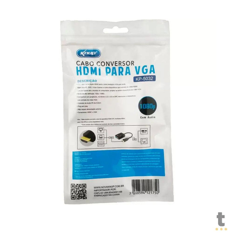 Adaptador Conversor Hdmi Macho Para Vga Fêmea Knup - KP-3468