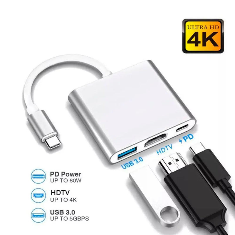 Adaptador Hub Tipo C Para Usb 3.0 + Hdmi + Usb Tipo C It Blue - LE-5573