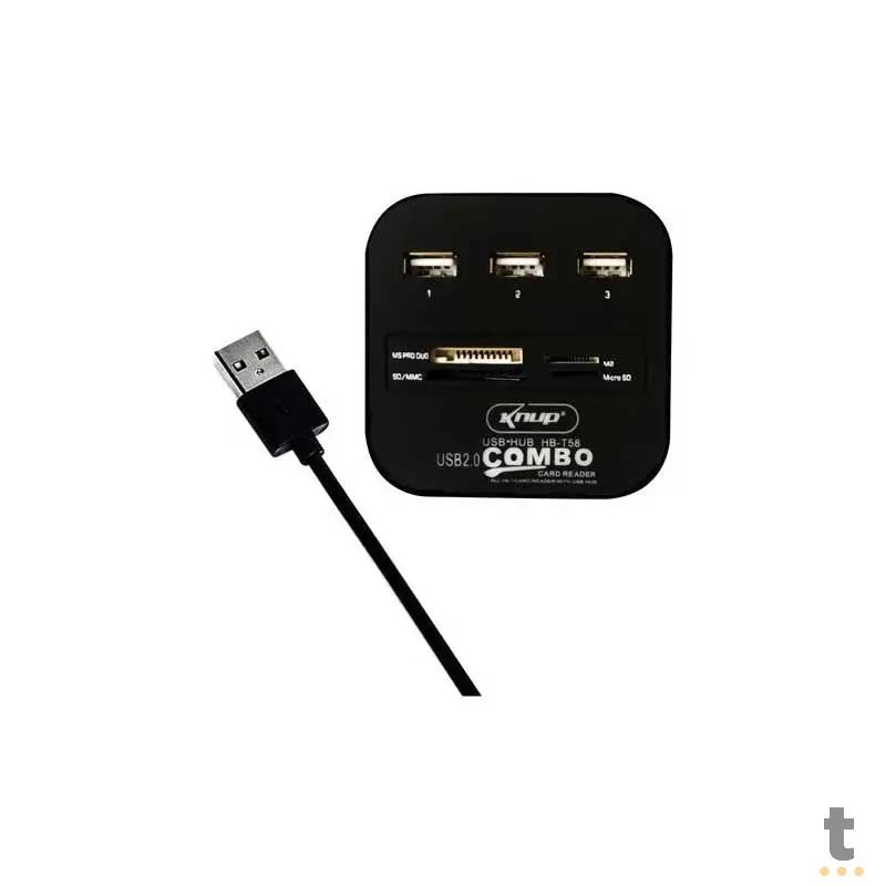 Adaptador Hub Usb 3 Portas + Leitor De Cartão De Memória Knup Hb-T58 Usb 2.0
