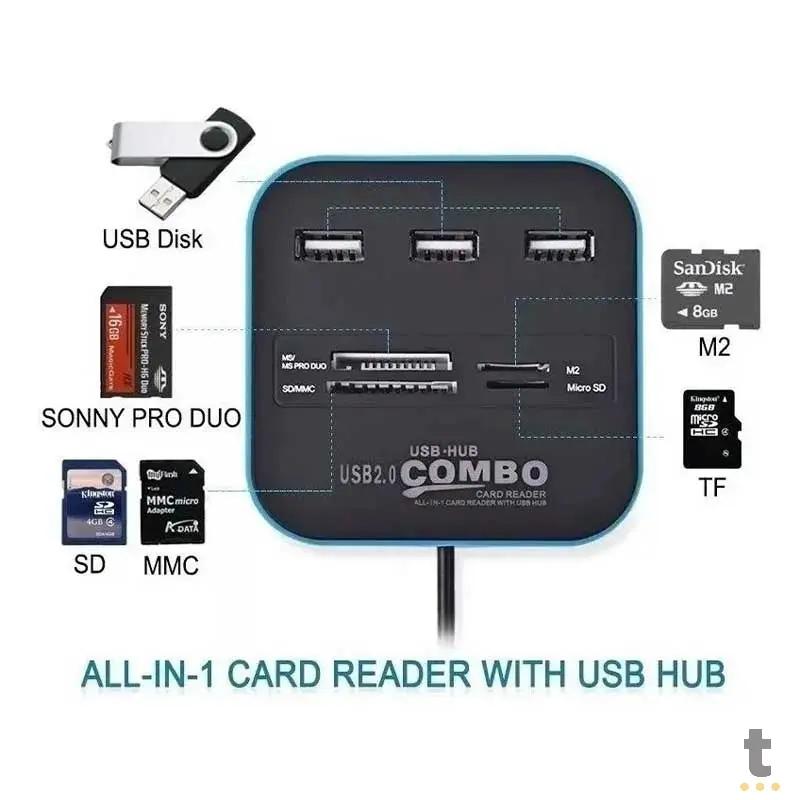 Adaptador Hub Usb 3 Portas + Leitor De Cartão De Memória Knup Hb-T58 Usb 2.0