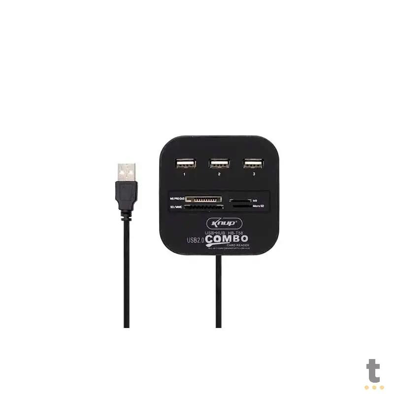 Adaptador Hub Usb 3 Portas + Leitor De Cartão De Memória Knup Hb-T58 Usb 2.0