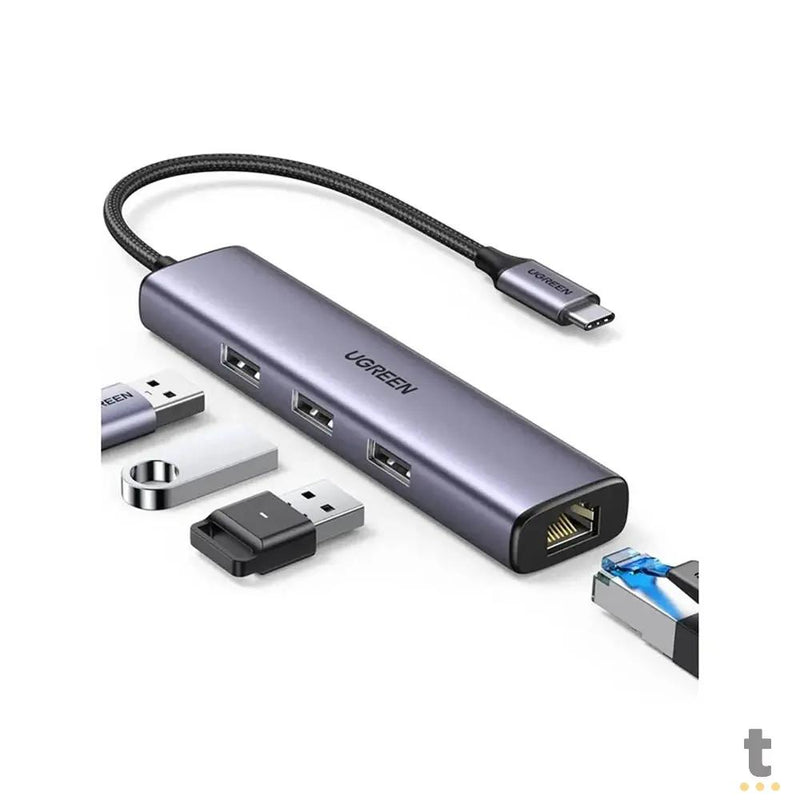 Adaptador Ugreen USB-C 3.1 para RJ45 Gigabit + USB CM475 Cinza