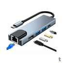 Adaptador Usb Tipo C 6 em 1 Para Rj45 / HDMI / USB 3.0 e USB Tipo C