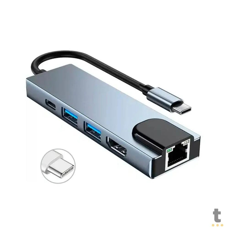 Adaptador Usb Tipo C 6 em 1 Para Rj45 / HDMI / USB 3.0 e USB Tipo C