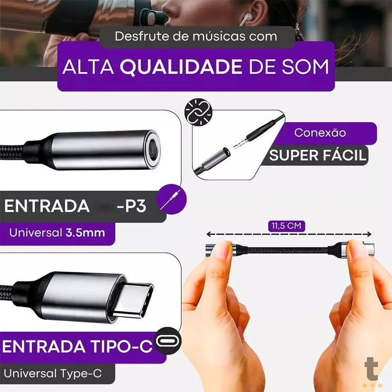Cabo Adaptador de Som P3 Femea Para USB Tipo C aGold - CBA-16