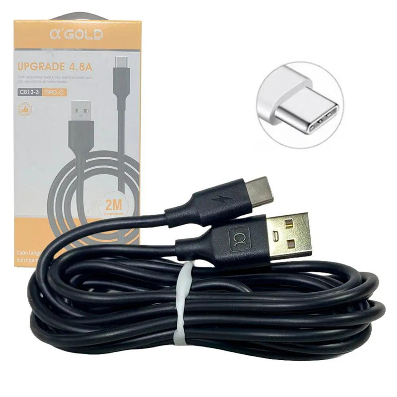 Cabo Usb Tipo C Para Celular 4.8A 2mts aGold - CB13-3