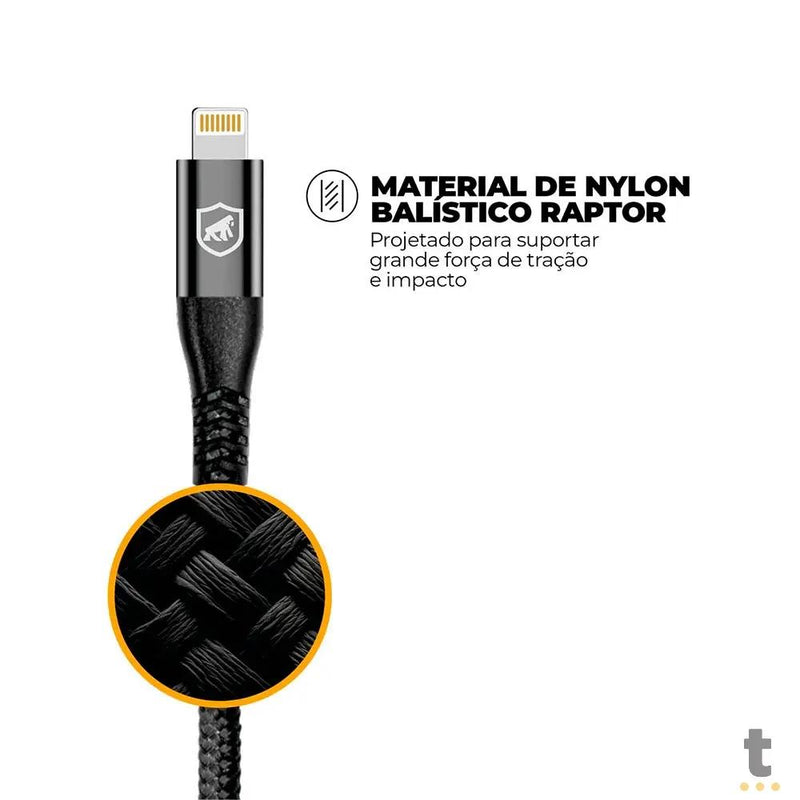 Cabo de Dados USB Tipo C P/ Lightning Iphone 1,0m GShield Raptor Preto - GS-9021