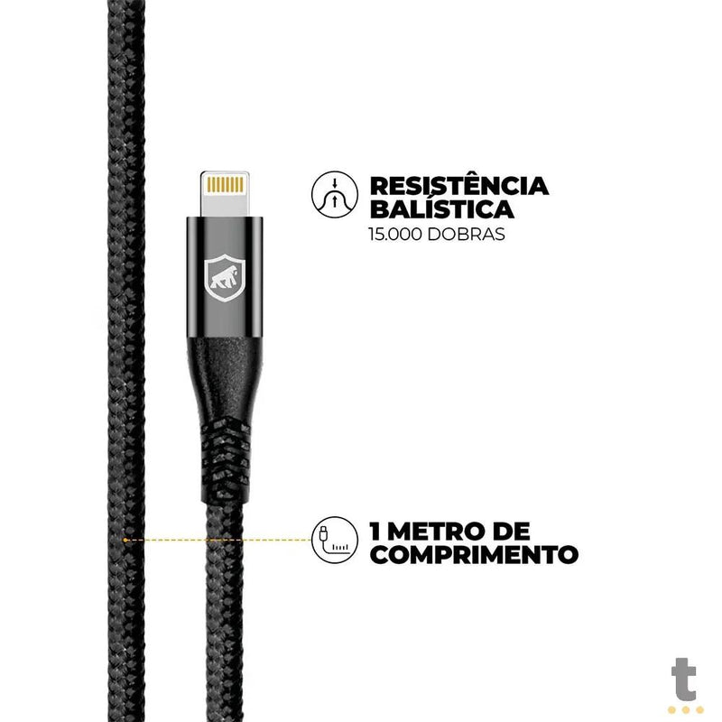 Cabo de Dados USB Tipo C P/ Lightning Iphone 1,0m GShield Raptor Preto - GS-9021