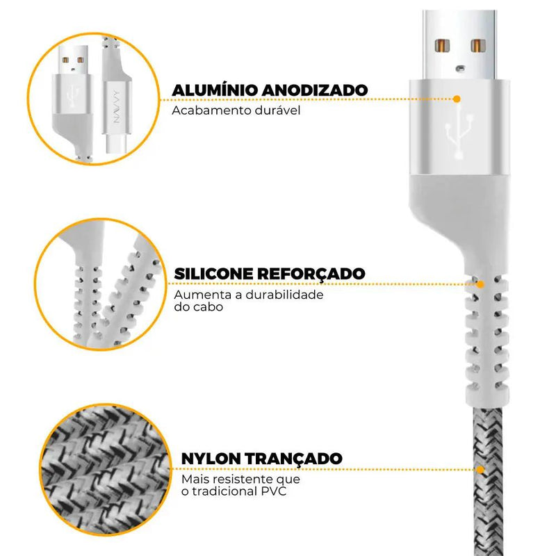 Cabo de Dados USB Tipo C P/ Lightning Iphone 1m Navvy Fish Kevlar - GS-6758