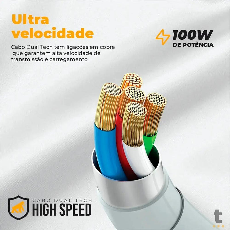 Cabo de Dados USB Tipo C P/ Tipo C Dual Tech PD 100W Branco GShield 1.8m - GS-6754
