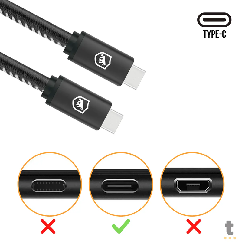 Cabo de Dados USB Tipo C Thunderbolt GShield Carregamento 65W 4K 60Hz 3.1 USB-C 1,8m - GS-6769