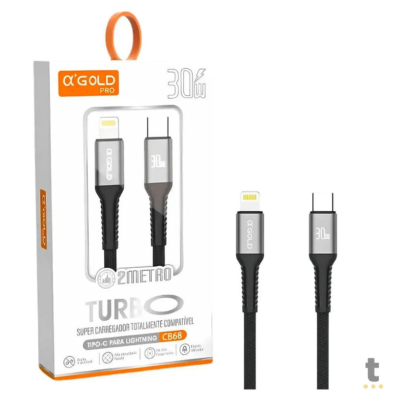 Cabo de Dados USB Tipo C p/ Lightning (Iphone) 2mts aGold 30W - CB68