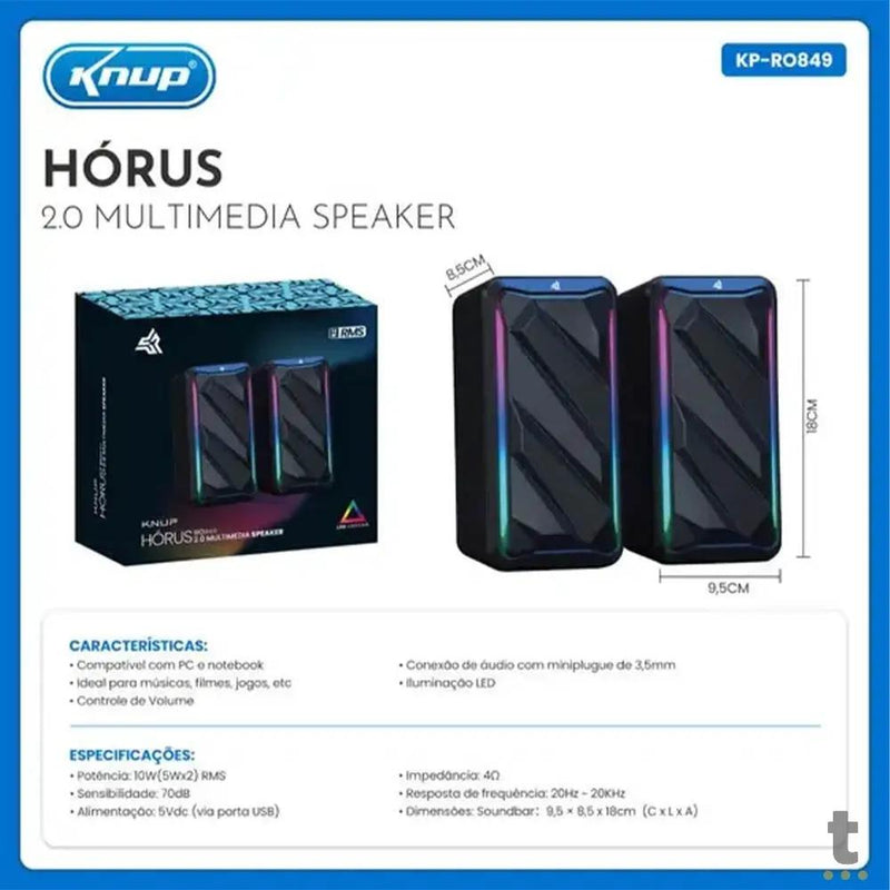 Caixa De Som Knup Horus 2.0 Multimidia 10W RMS C/ Led RGB Usb e P2 - RO849