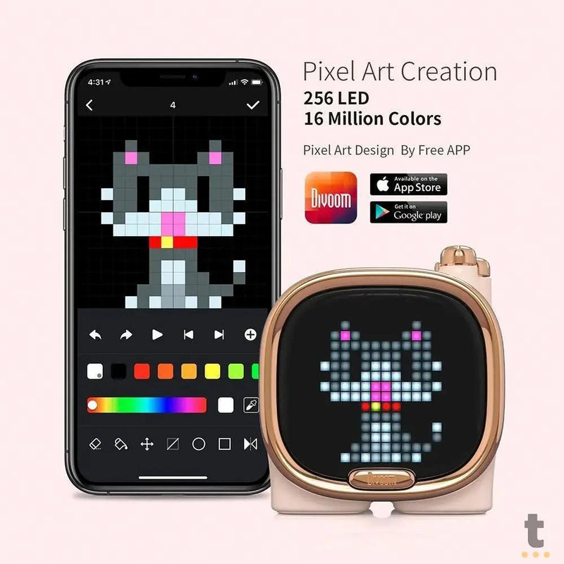 Caixa de Som Portátil Bluetooth Divoom Zooe 6W Rosa C/Interações Visuais