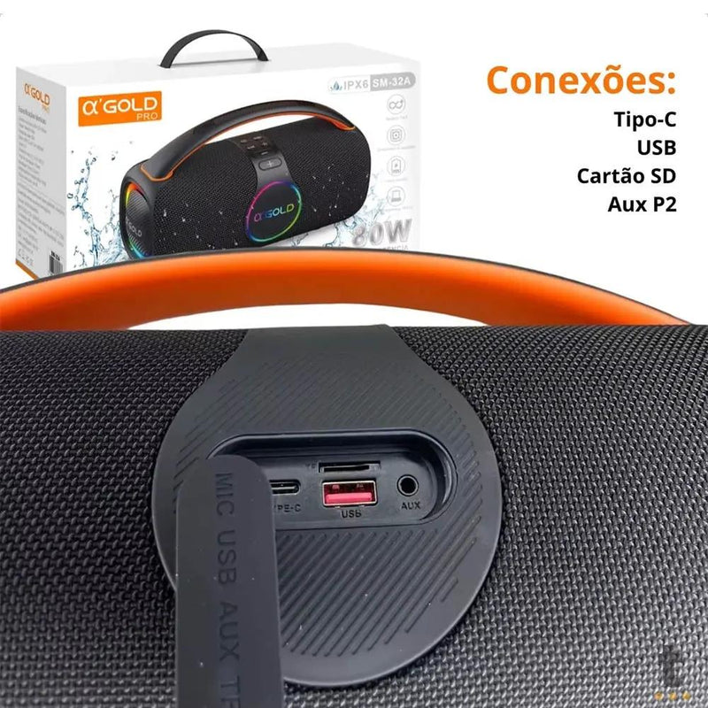 Caixa de Som Portátil Bluetooth aGold 120W IPX6 C/ Microfone - SM-32