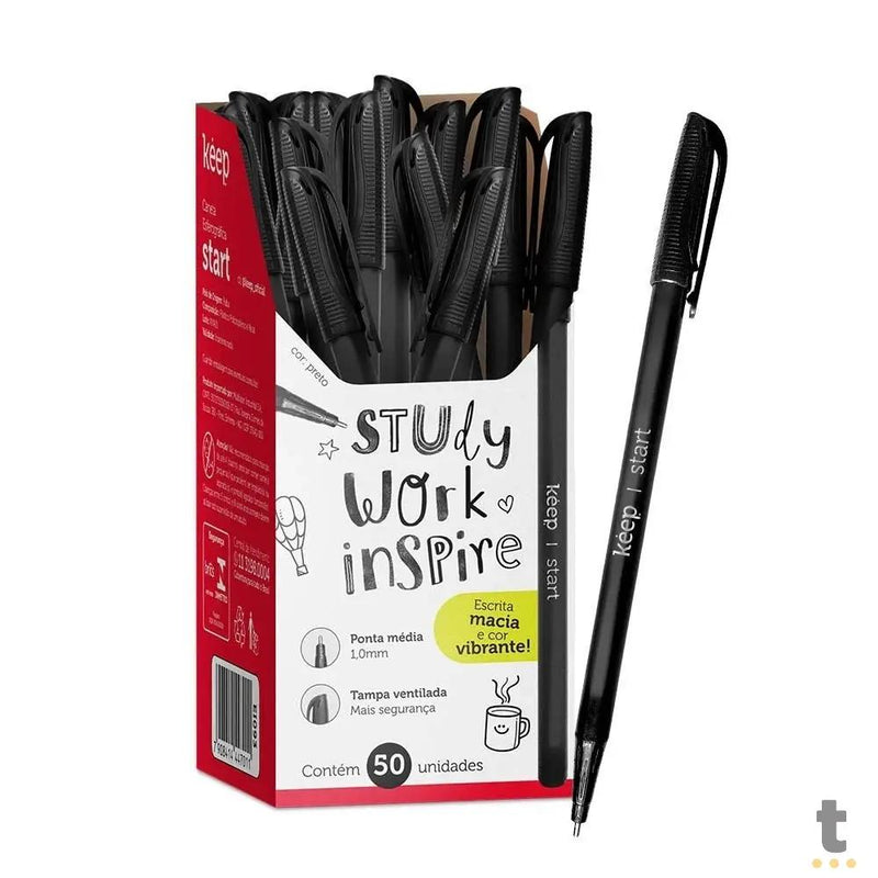 Caneta Esferográfica Ponta Média 1,0mm Preta Keep - EI093