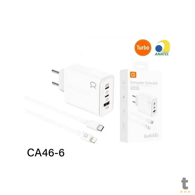 Carregador De Parede aGold Usb Lightning 2 Tipo C + 1 Usb Turbo 65W 9.1A - CA46-6