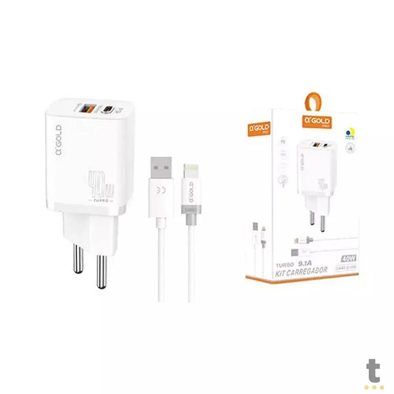 Carregador De Parede aGold Usb Lightning Tipo C Turbo 40W 9.1A - CA42-2