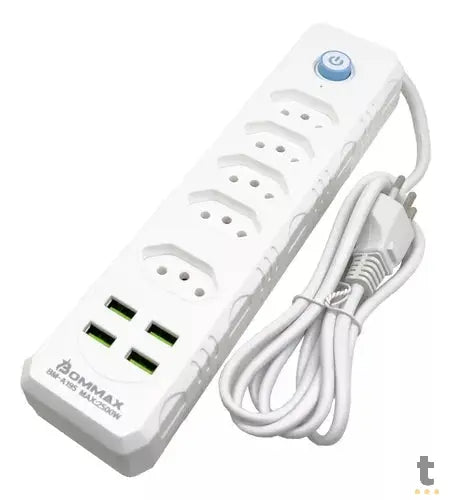 Filtro de Linha Protetor Eletronico 5 Tomadas Bommax 2500w C/ 4 Usb - BM-A195
