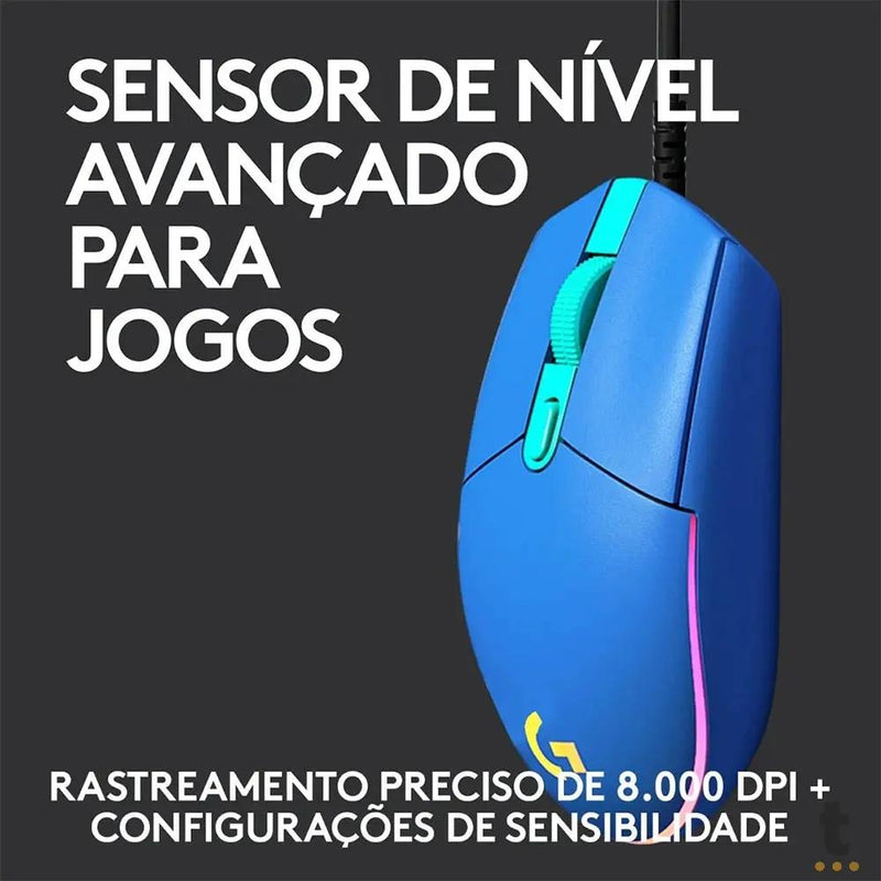 Mouse Gamer Logitech G203 LightSync 6 Botões 8000dpi Azul C/ Rgb - 910-005795