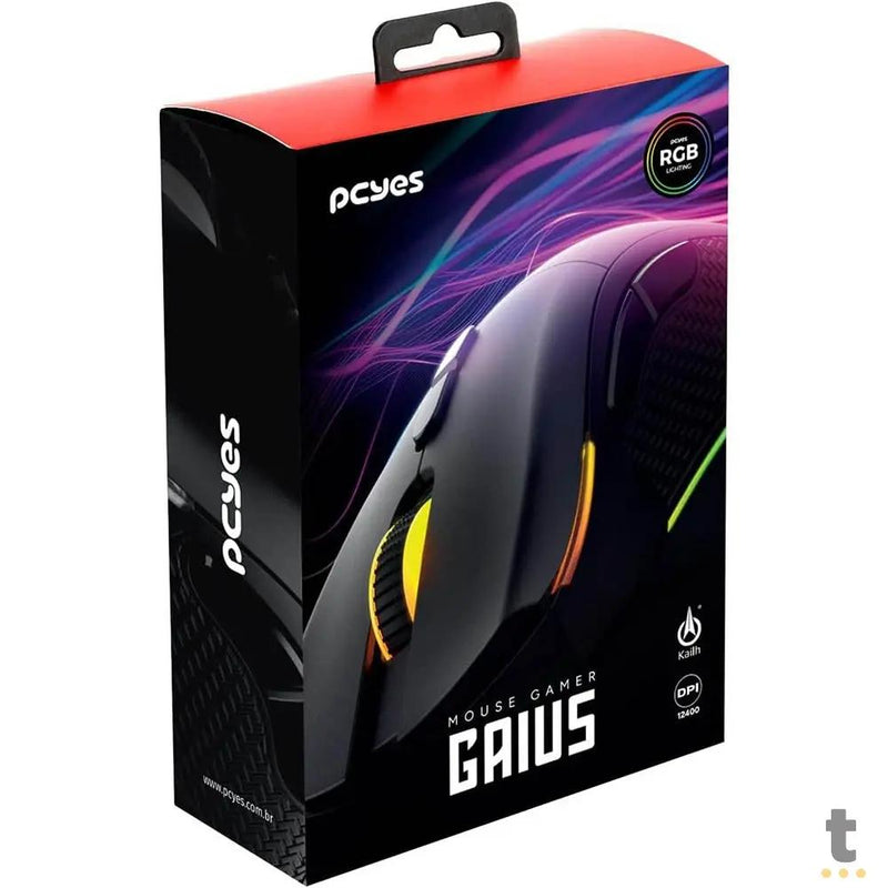 Mouse Gamer PCYes Gaius 6 Botoes 12400dpi RGB Preto - PMGGBV