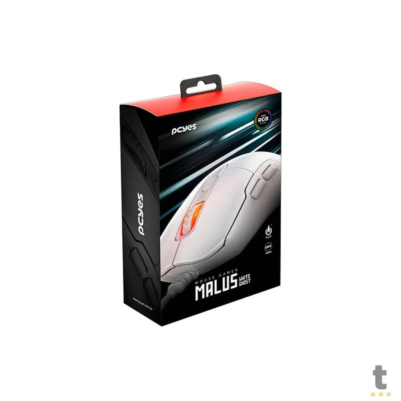 Mouse Gamer PCYes Malus White Ghost 6 Botões 12400dpi RGB - PMGMWG