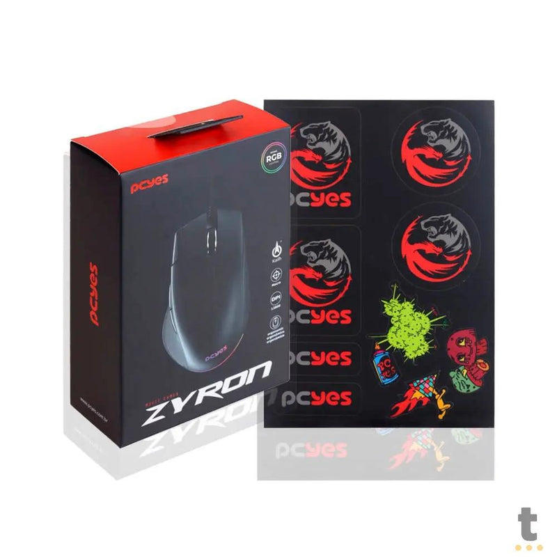 Mouse Gamer PCYes Zyron 7 Botoes 12800dpi RGB Preto - PMGZRGB