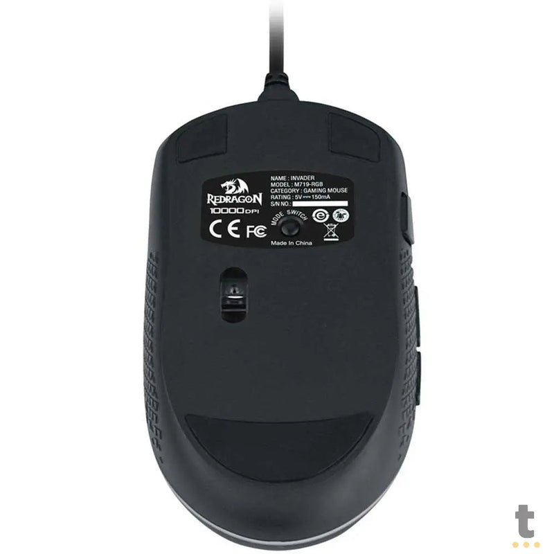 Mouse Gamer Redragon Invader 7 Botões 10000dpi Preto RGB - M719-RGB