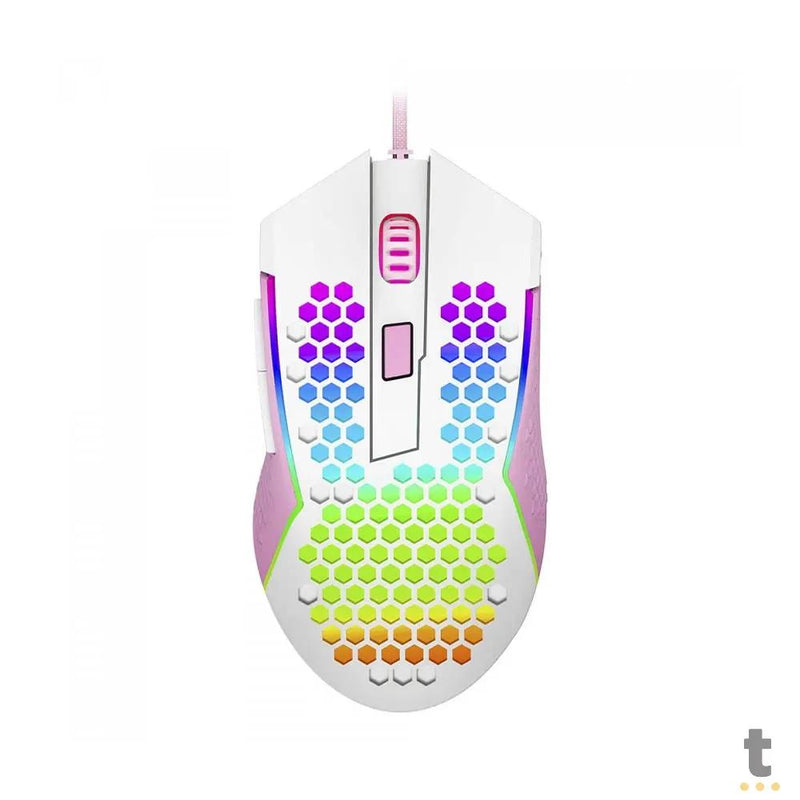 Mouse Gamer Redragon Reaping Elite 32000dpi 6 Botões RGB Branco e Rosa - M987WP-P