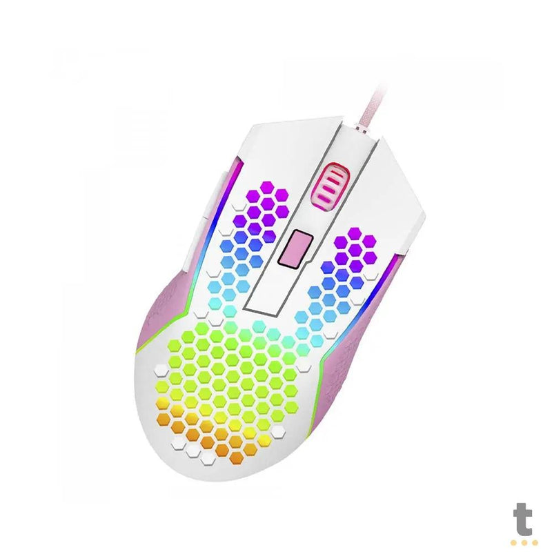 Mouse Gamer Redragon Reaping Elite 32000dpi 6 Botões RGB Branco e Rosa - M987WP-P