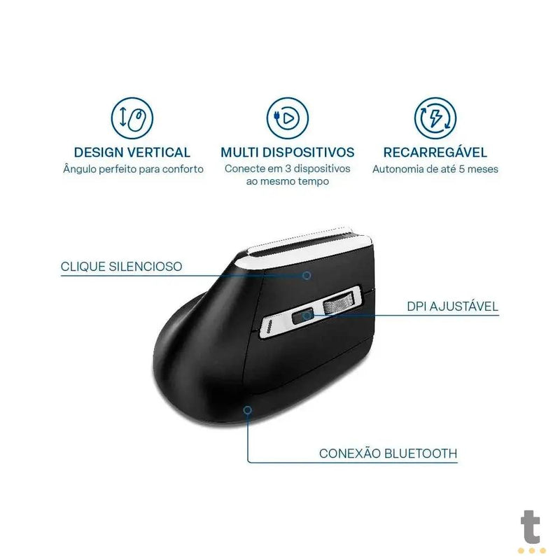 Mouse Sem Fio Ergonomico Multi 3200Dpi Ajustável 6 Botões Preto - MO382