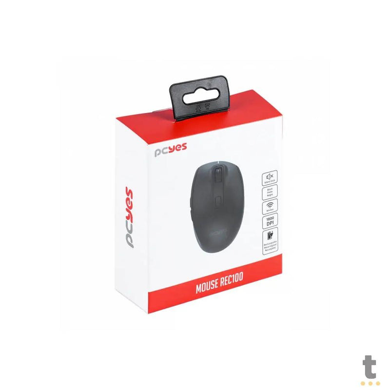 Mouse Sem Fio Recarregável PCYes REC100 Silent Click 1800Dpi Preto - PMRWMDSCB