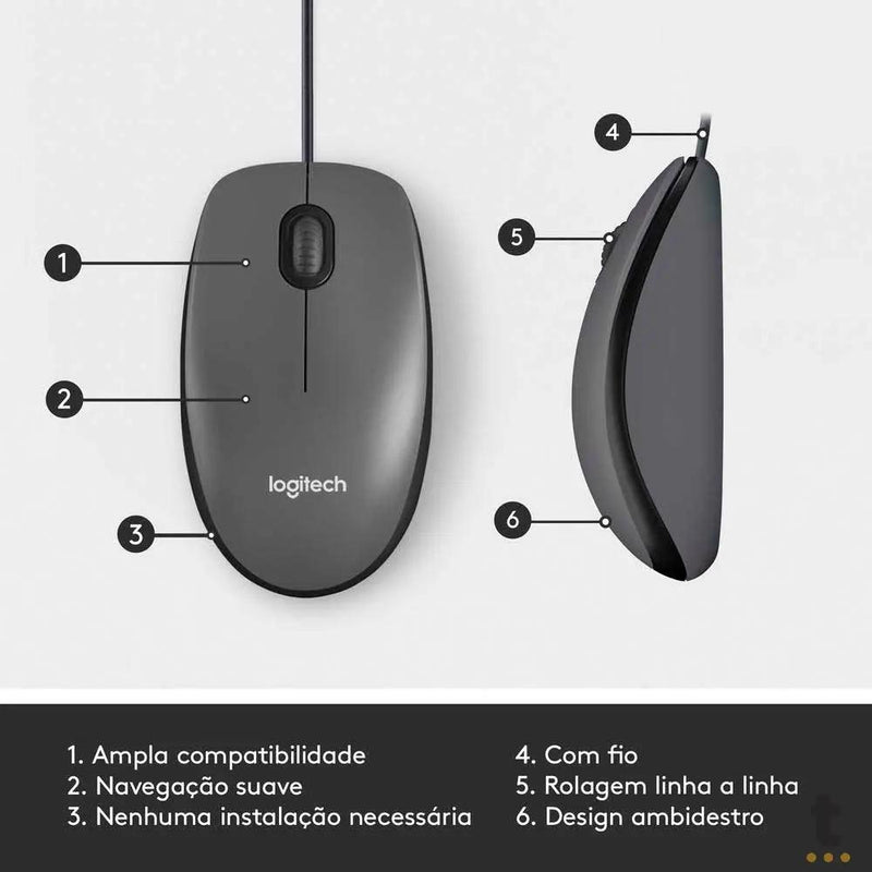 Mouse Usb Logitech M100 Cinza 910-001601