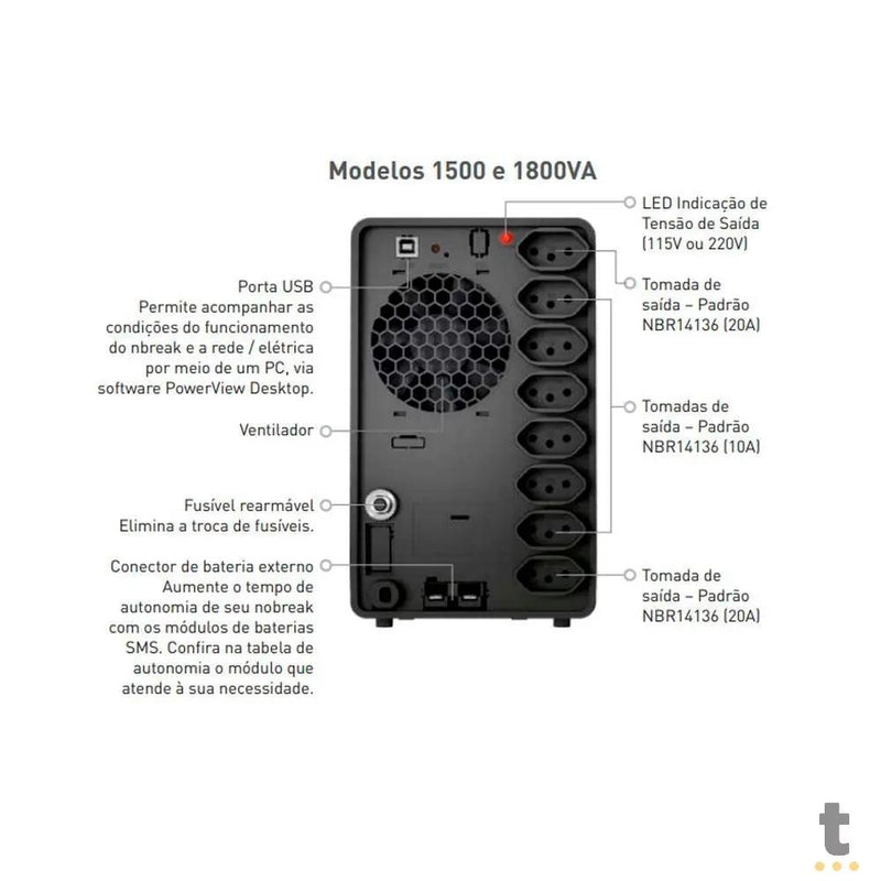 Nobreak 1500va Sms Premium Senoidal Wifi Usb E - Bivolt Auto S - Bivolt Manual - Pn 29501