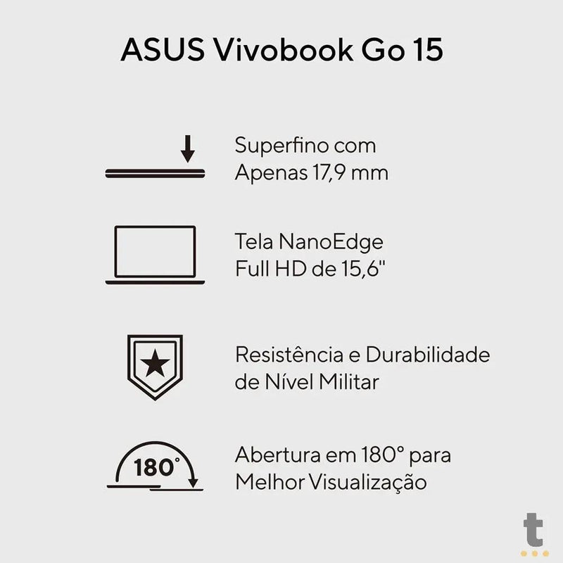 Notebook Asus Vivobook Intel Core I3-N305 4gb 128gb Ssd 15.6 Pols Prata Win11 Home - E1504GA-NJ440W