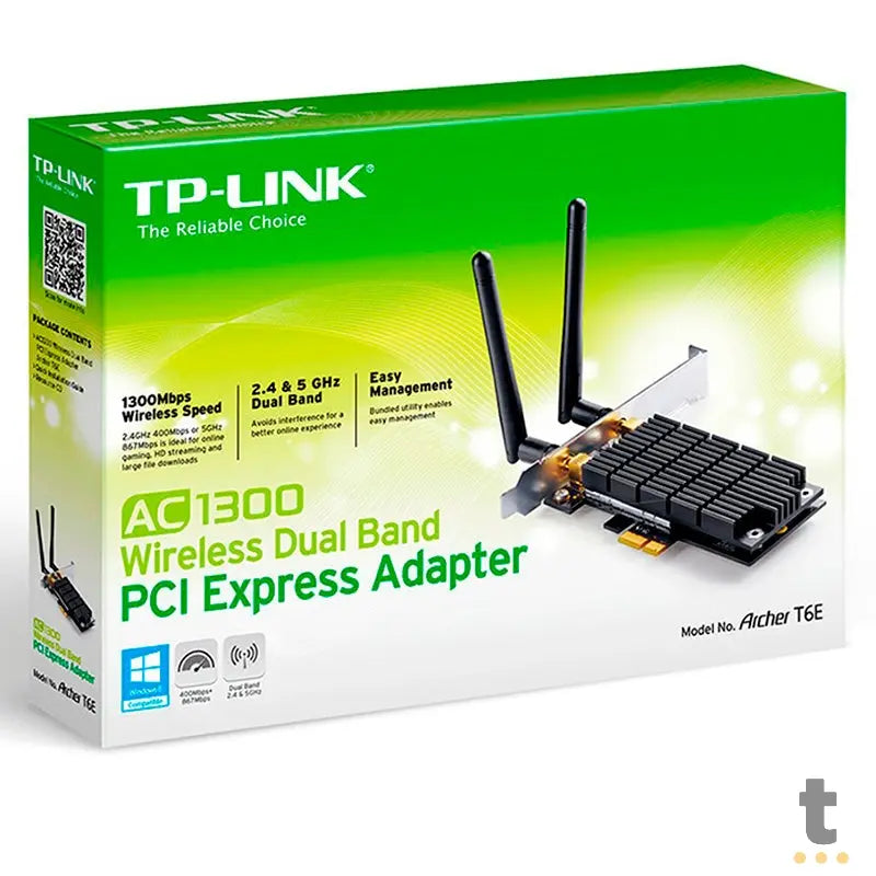 Placa De Rede Sem Fio Pci-E Tp-Link  Dual Band 2 Ant - T6e Ac1300