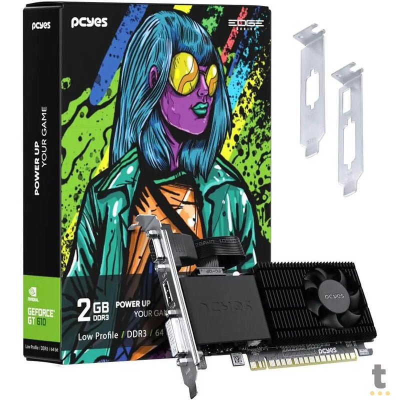 Placa De Video 2gb ddr3 GT 610 PcYes Project Edge Nvidia Geforce 64bits Low Profile Hdmi Dvi Vga - PPE610DR3LPBR