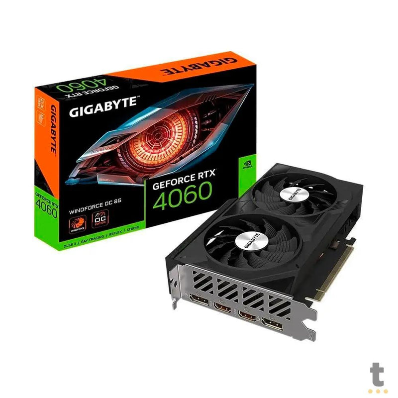 Placa De Video 8gb Rtx4060 Gddr6 Gigabyte Windforce Nvidia GeForce 128bits 2460mhz 2x Displayport 2x Hdmi - GV-N4060WF2O
