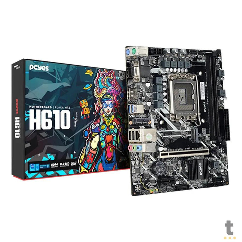 Placa Mae PcYes H610 Lga 1700 Ddr4 Hdmi Dp Vga USB 3.2 M.2 (12a e 13a Geração) - Pcyh610-14G64