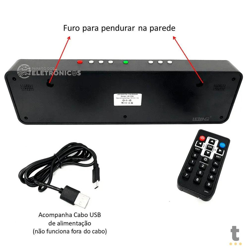 Relogio De Parede Led Digital Color Lelong C/ Controle Remoto - LE-2165