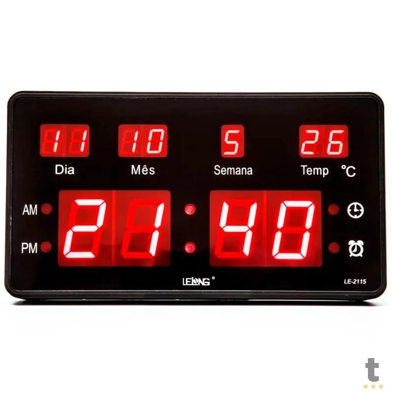 Relogio De Parede Led Digital Lelong C/ Data e Temperatura - LE-2115