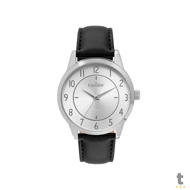 Relógio de Pulso Condor em Aço C/ Pulseira em Couro Preto  - CO2035NAK/2K