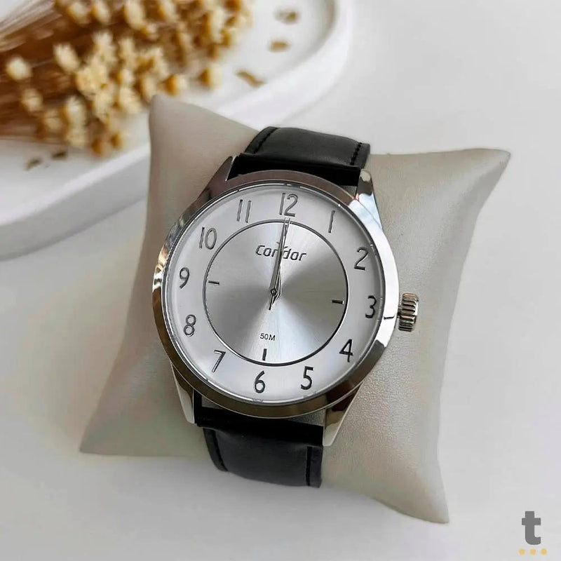 Relógio de Pulso Condor em Aço C/ Pulseira em Couro Preto  - CO2035NAK/2K
