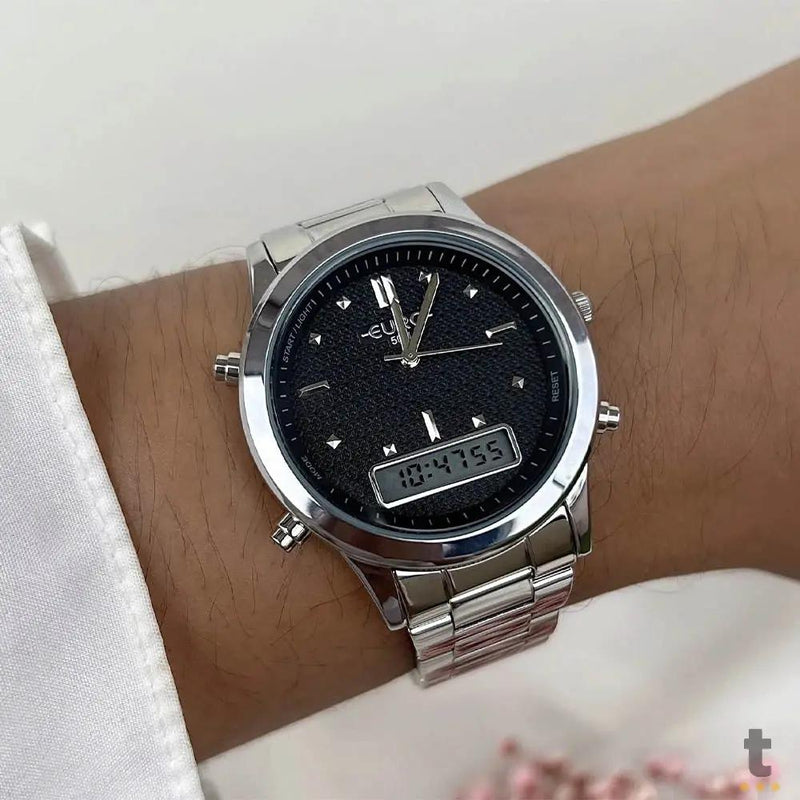 Relógio de Pulso Euro Analogico / Digital Preto com Pulseira em Aço - EUBJ3718AD/4K
