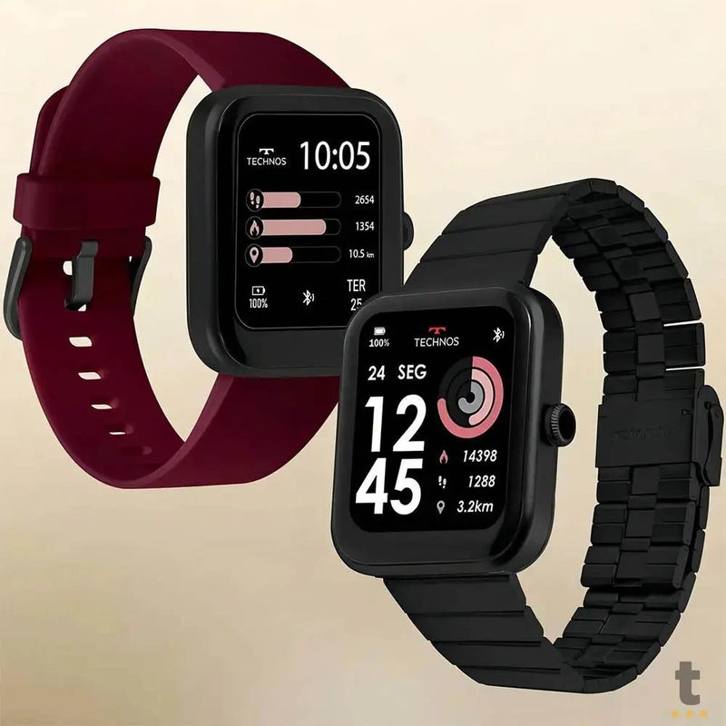 Relógio de Pulso SmartWatch Technos Connect Max C/ 2 Pulseiras Preto e Vinho - TMAXAI/7P