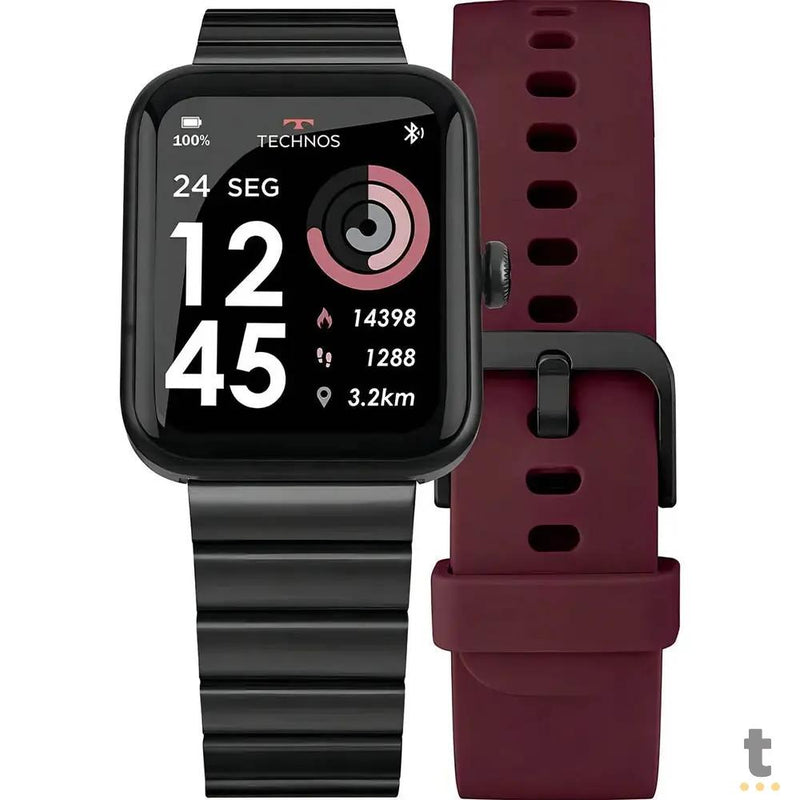 Relógio de Pulso SmartWatch Technos Connect Max C/ 2 Pulseiras Preto e Vinho - TMAXAI/7P