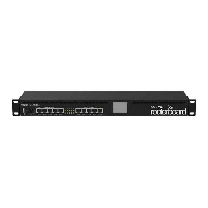 Roteador 10 Portas Mikrotik RouterBoard Gigabit / Fast (5 Portas 10/100/1000 + 4 10/100 + 1 Poe + 1 Sfp) - RB2011UiAS-RM