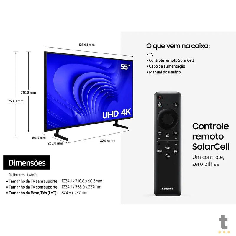 Smart TV Led Samsung 55" Crystal UHD 4K Wi-fi Bluetooth USB HDMI Alexa Integrada - 55DU7700