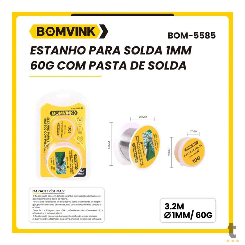 Solda em Fio BomVink 1mm 60g C/ Pasta de Solda 10g - BOM-5585